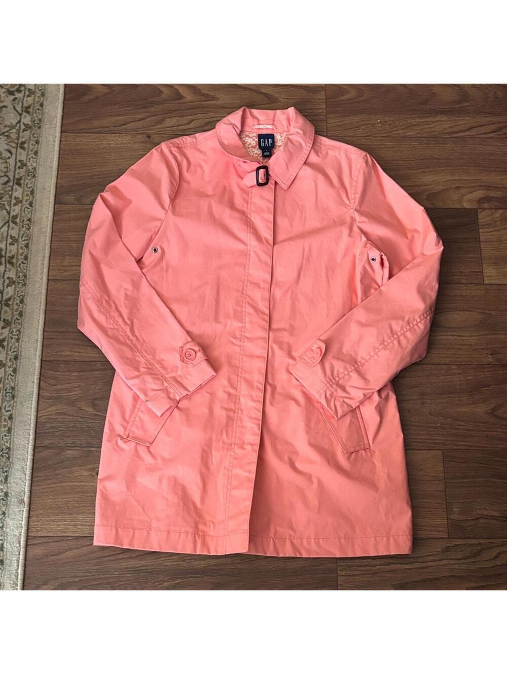 GAP Women's Vibrant Coral Pink Trench Coat Hidden Buttons Pockets Trendy Cotton